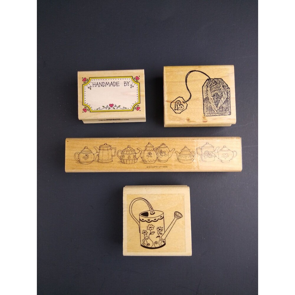 Stamp Lot Teapot Border by Stampin Up plus Others Teabag Watering Can Vintage